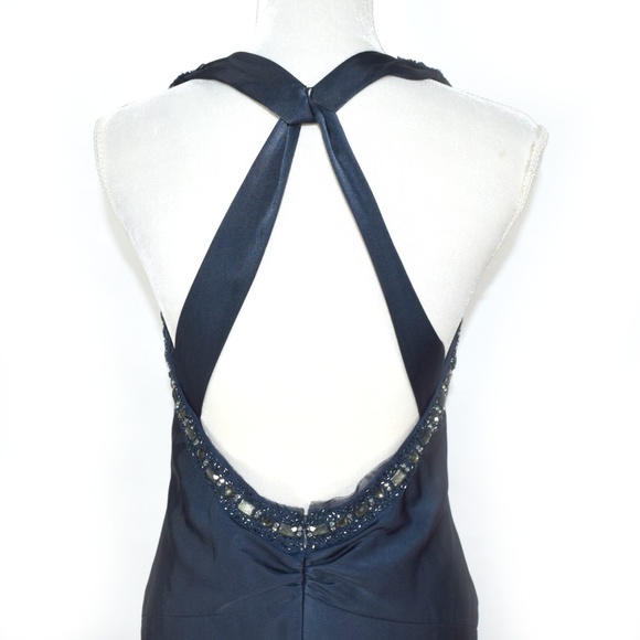 BCBG Deep Blue Draped Beaded A-line Formal Gown - Picture 7 of 8